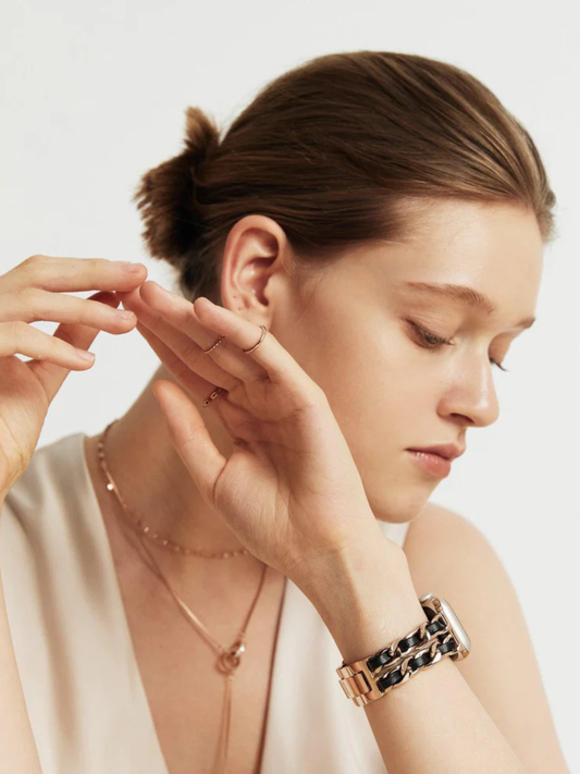 Luxury Metal & Leather Chain Band for Apple Watch