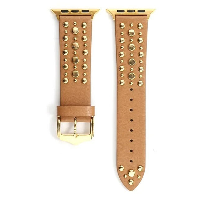 Rivet Leather Band for Apple Watch – Adjustable Cowhide Bracelet