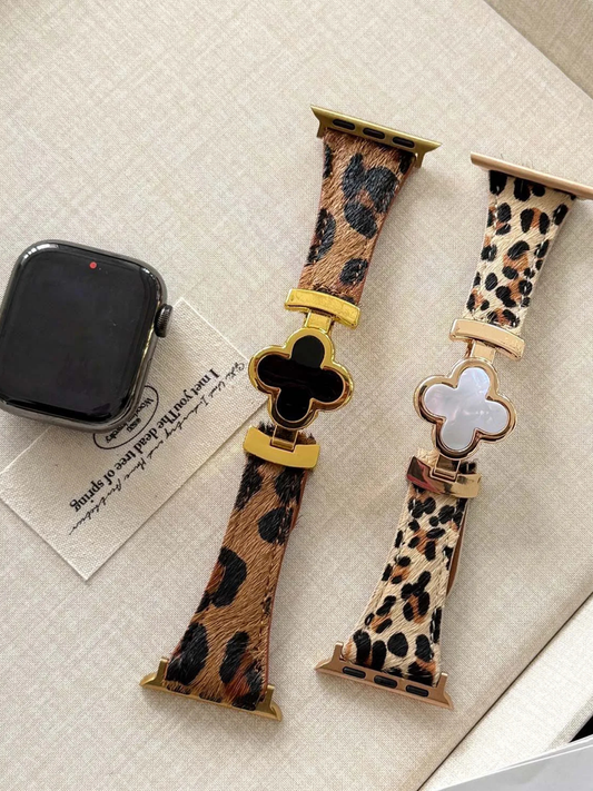 Four-Leaf Leopard Leather Magnetic Band for Apple Watch