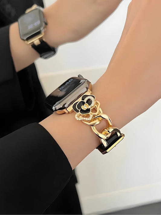 Camellia Luxury Leather & Metal Band for Apple Watch