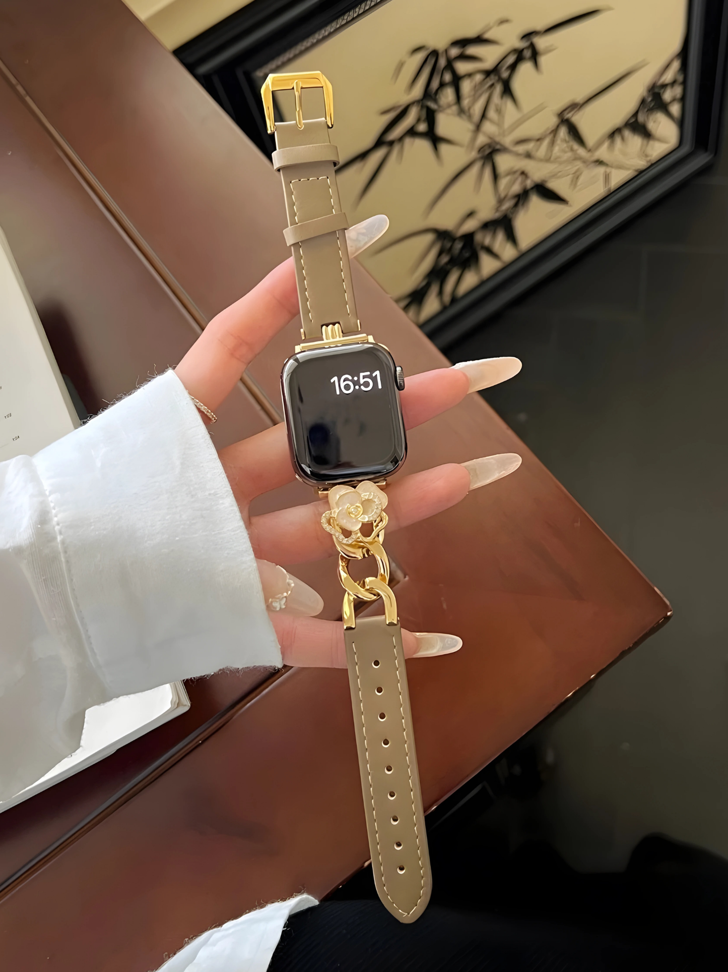 Camellia Luxury Leather & Metal Band for Apple Watch