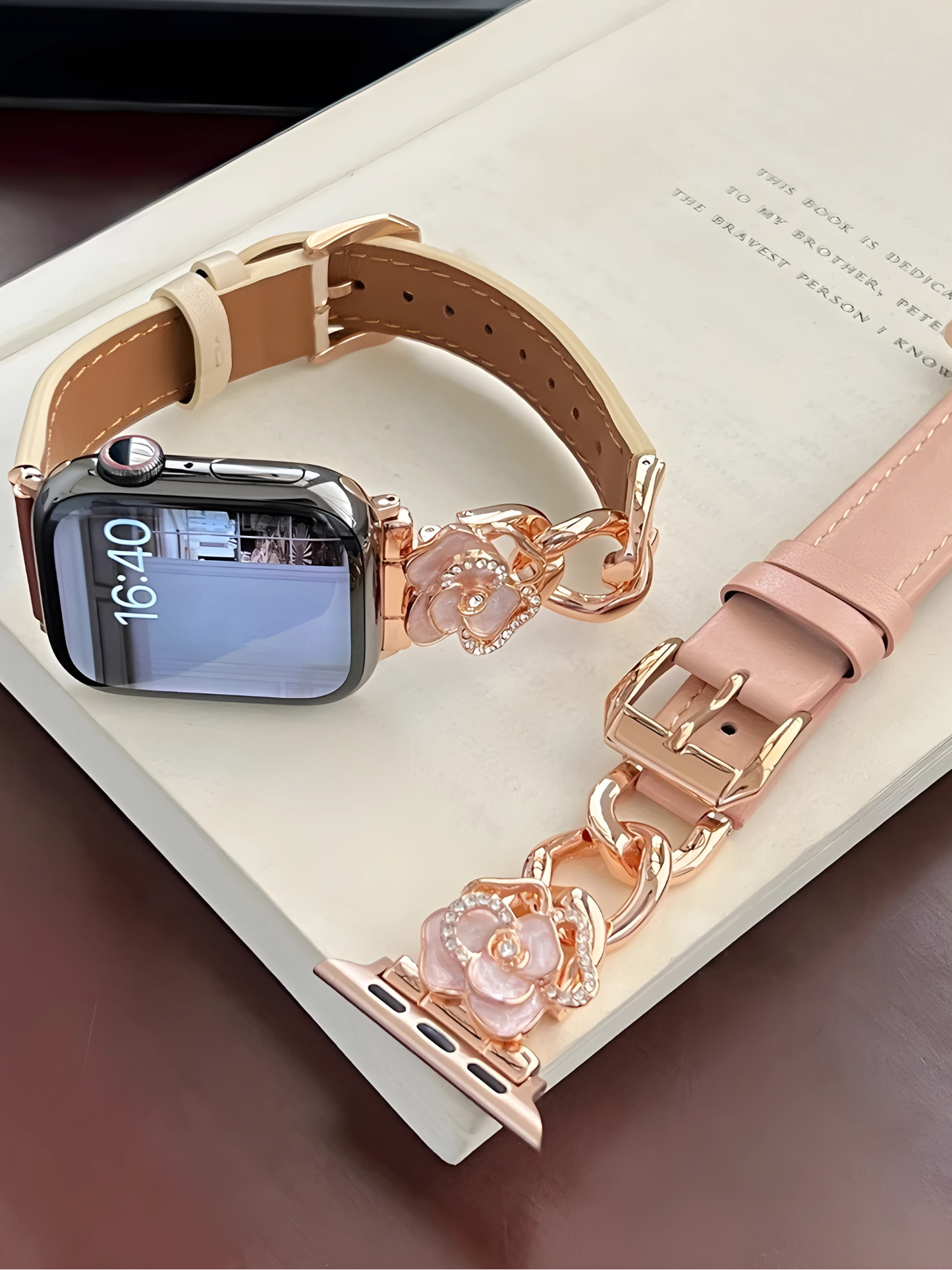 Camellia Luxury Leather & Metal Band for Apple Watch