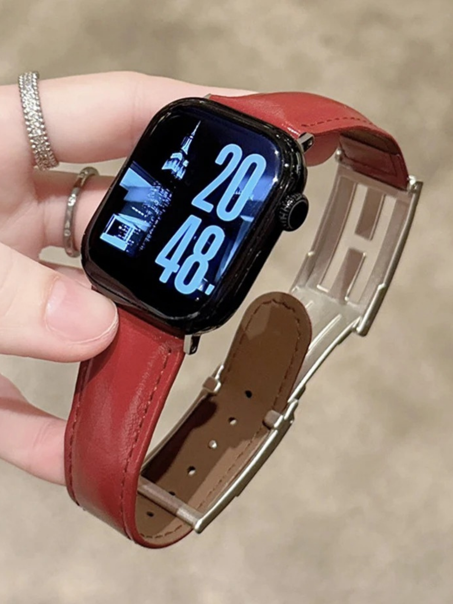 Leather Magnetic Strap for Apple Watch – Elegant Women Bracelet