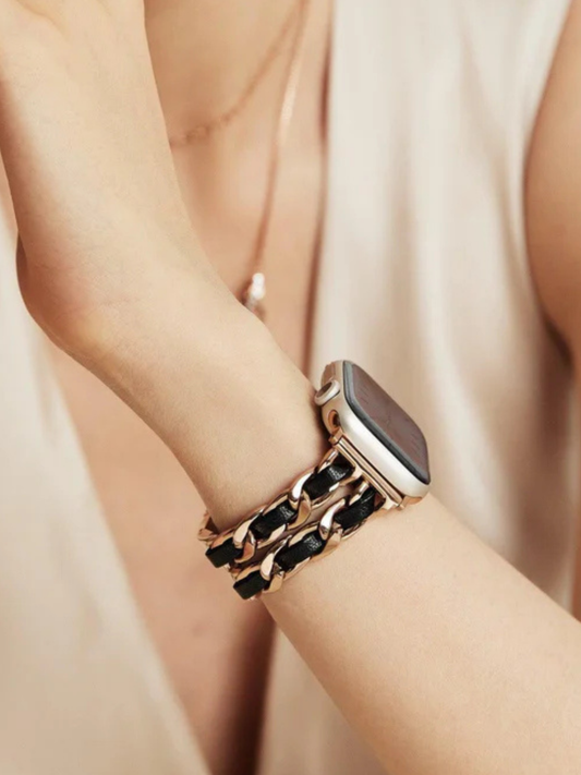 Luxury Metal & Leather Chain Band for Apple Watch