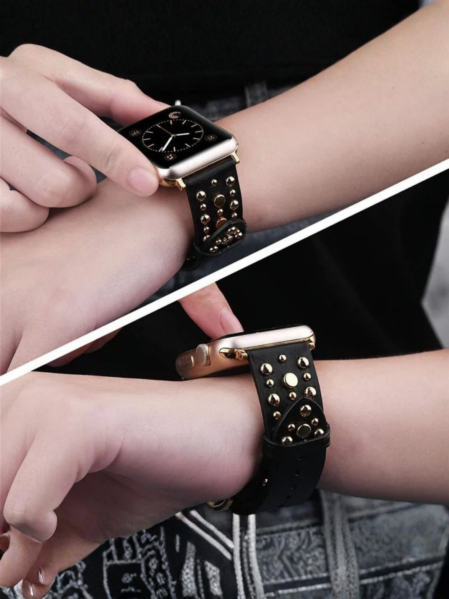 Rivet Leather Band for Apple Watch – Adjustable Cowhide Bracelet
