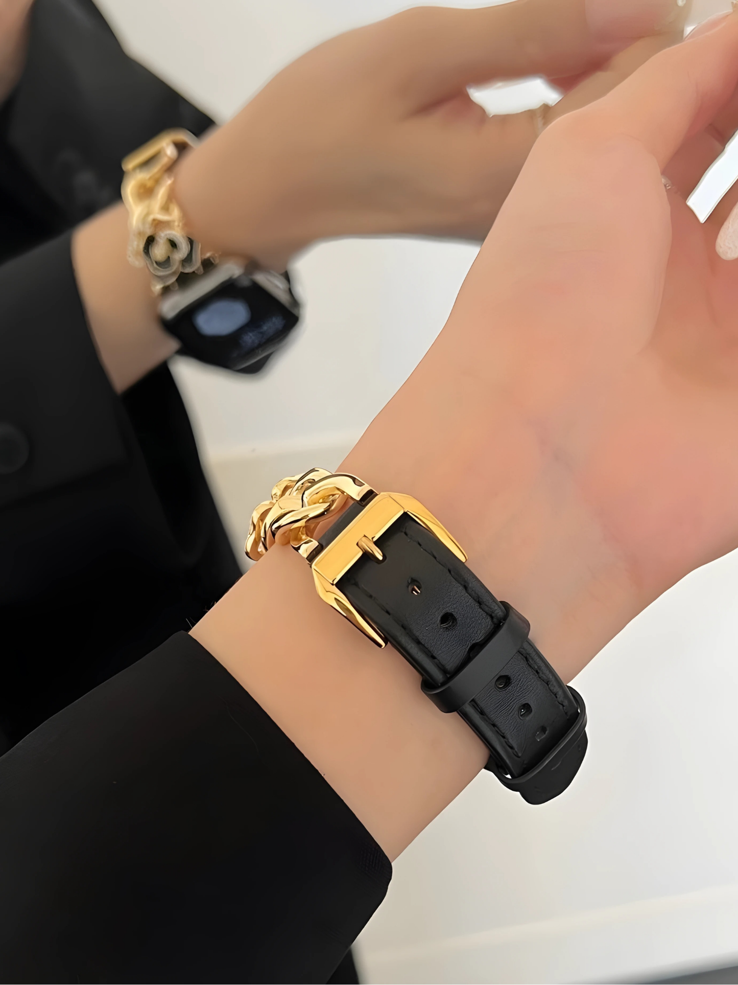Camellia Luxury Leather & Metal Band for Apple Watch