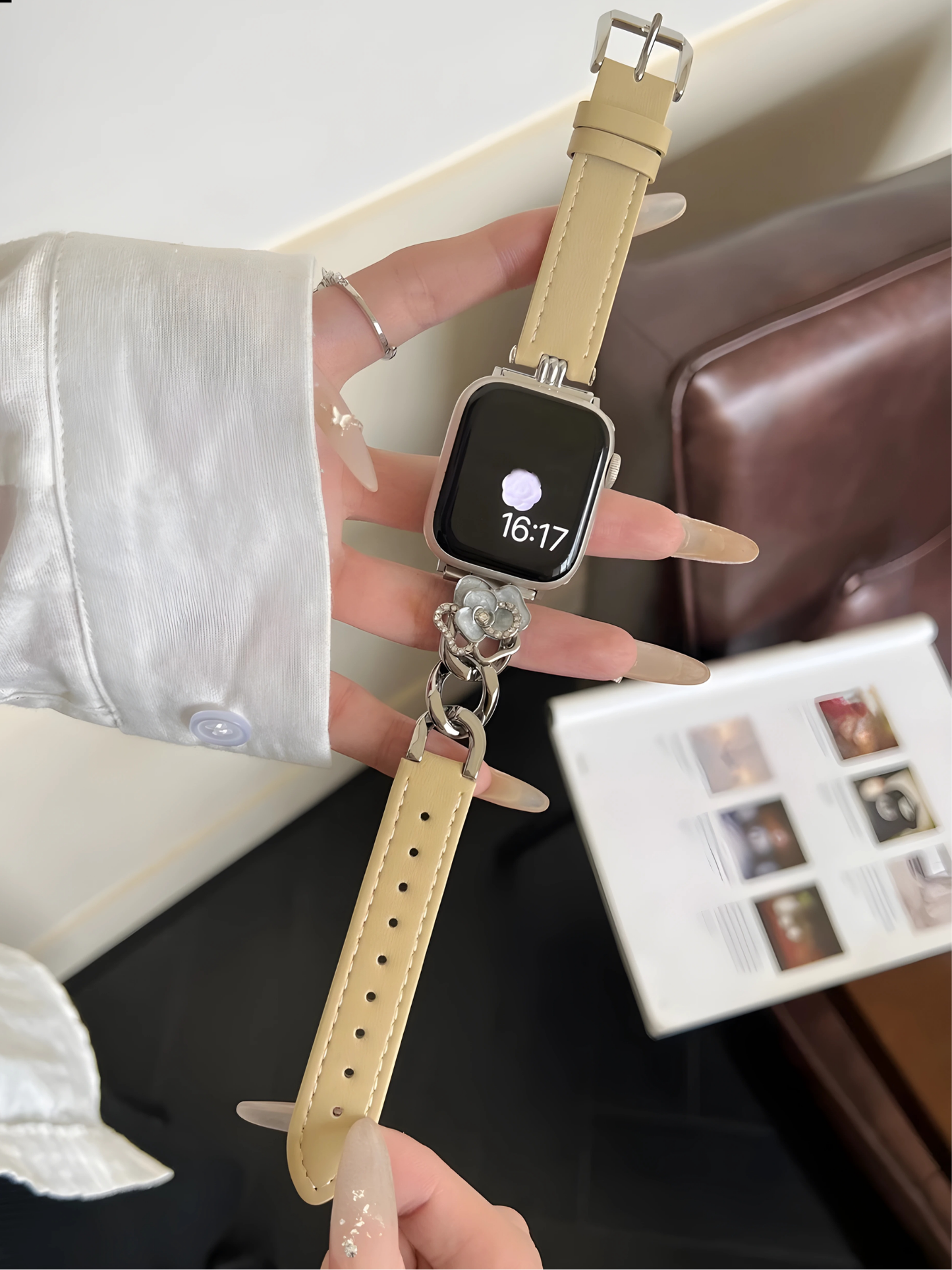 Camellia Luxury Leather & Metal Band for Apple Watch
