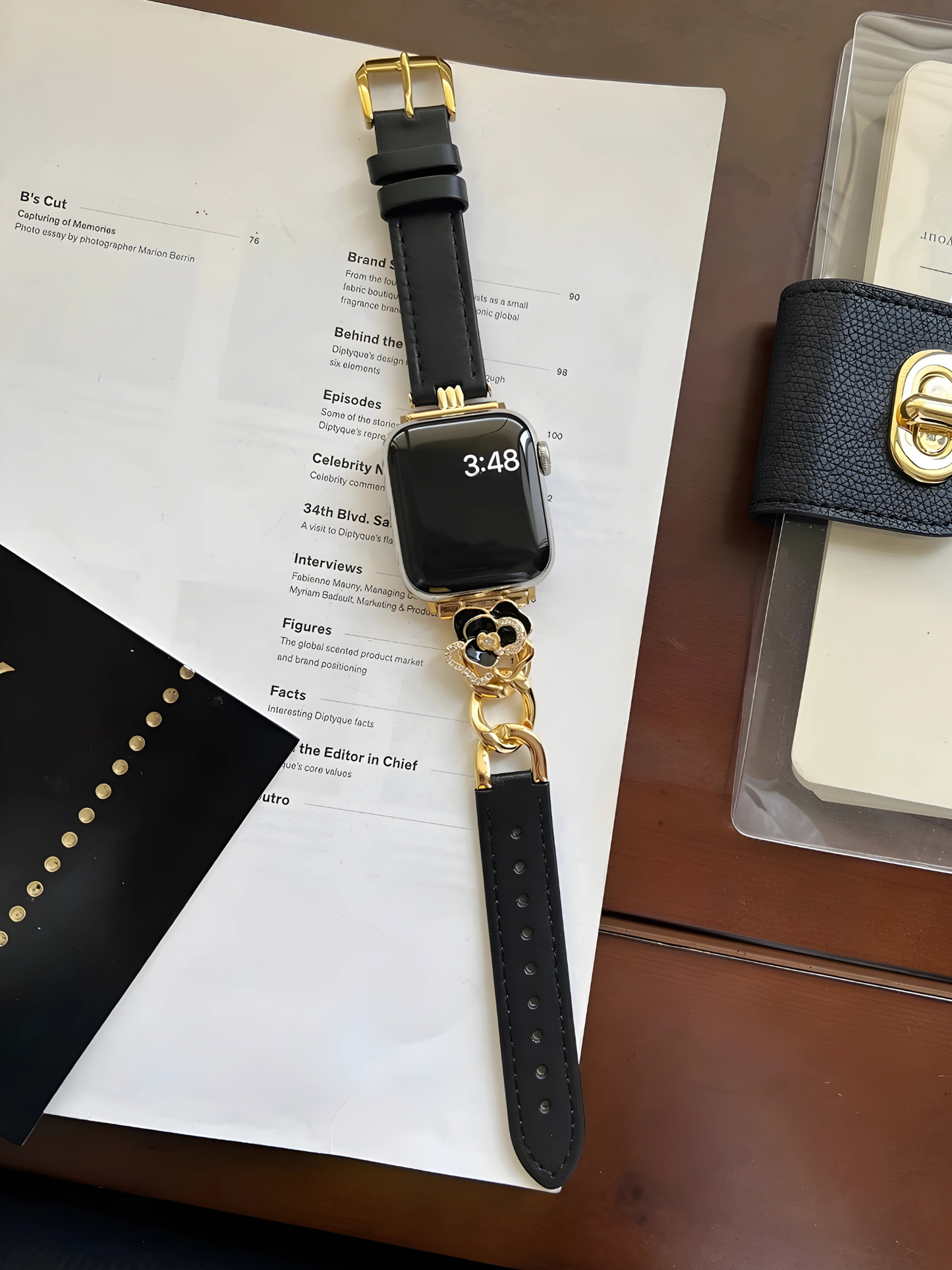 Camellia Luxury Leather & Metal Band for Apple Watch