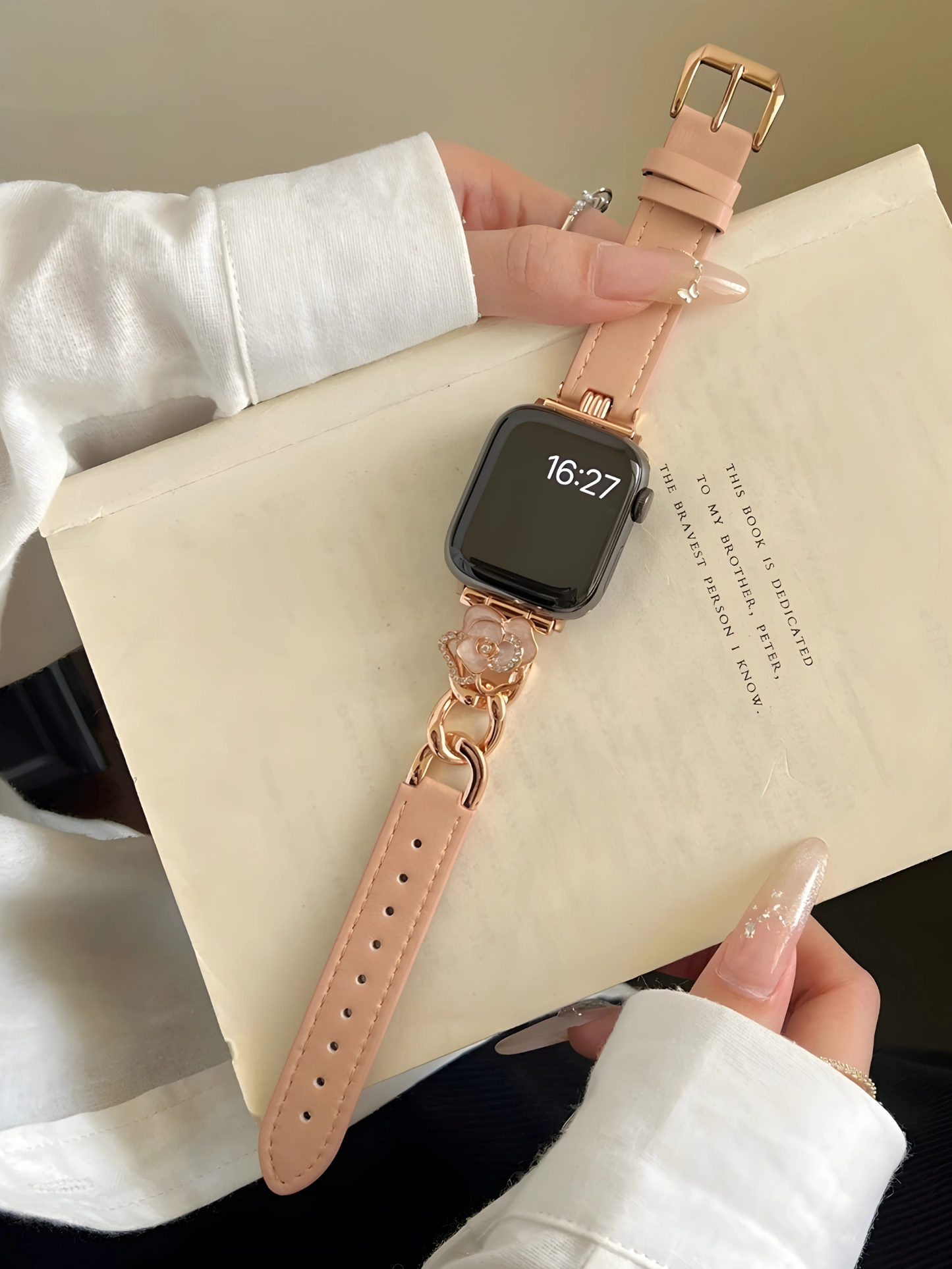 Camellia Luxury Leather & Metal Band for Apple Watch