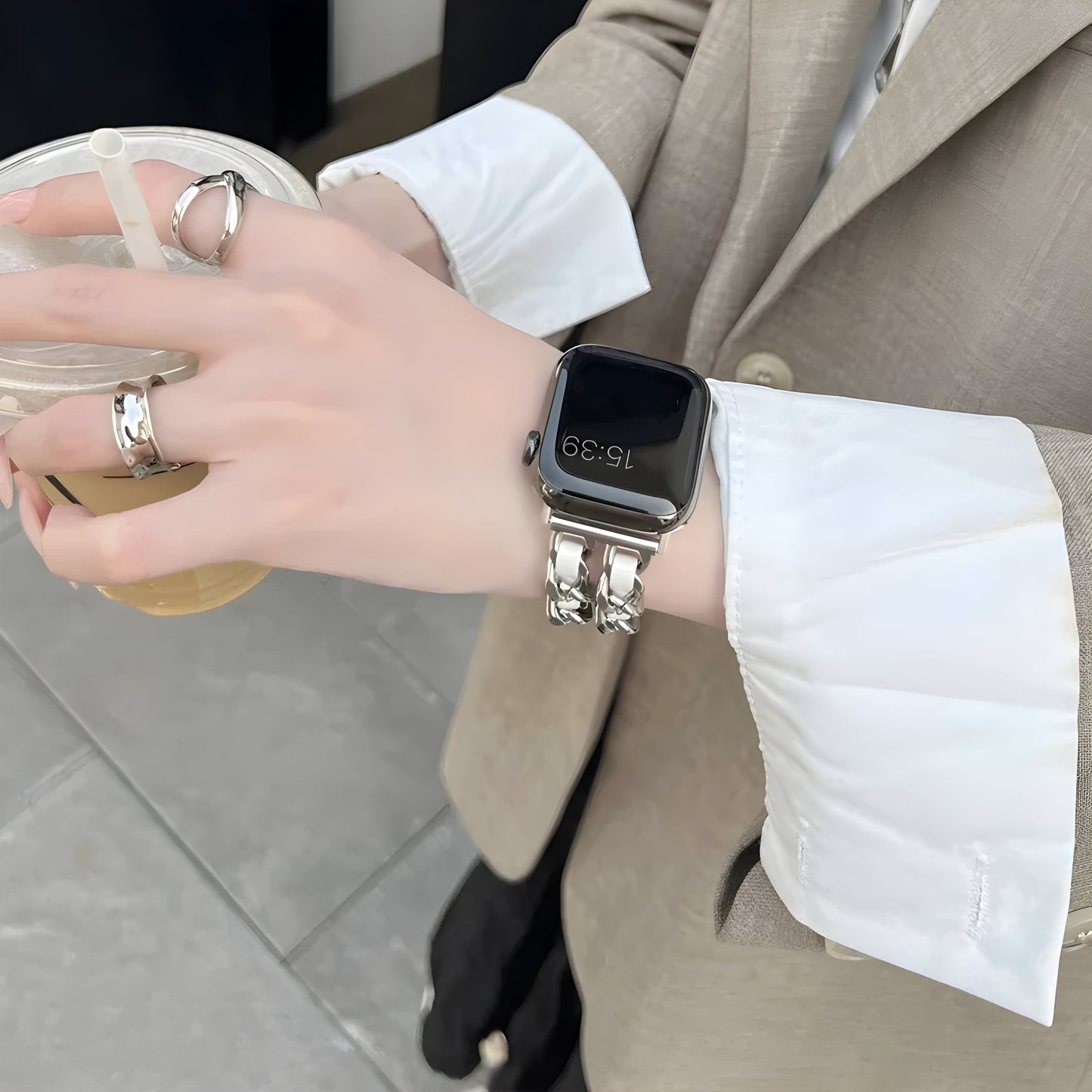 Luxury Metal & Leather Chain Band for Apple Watch