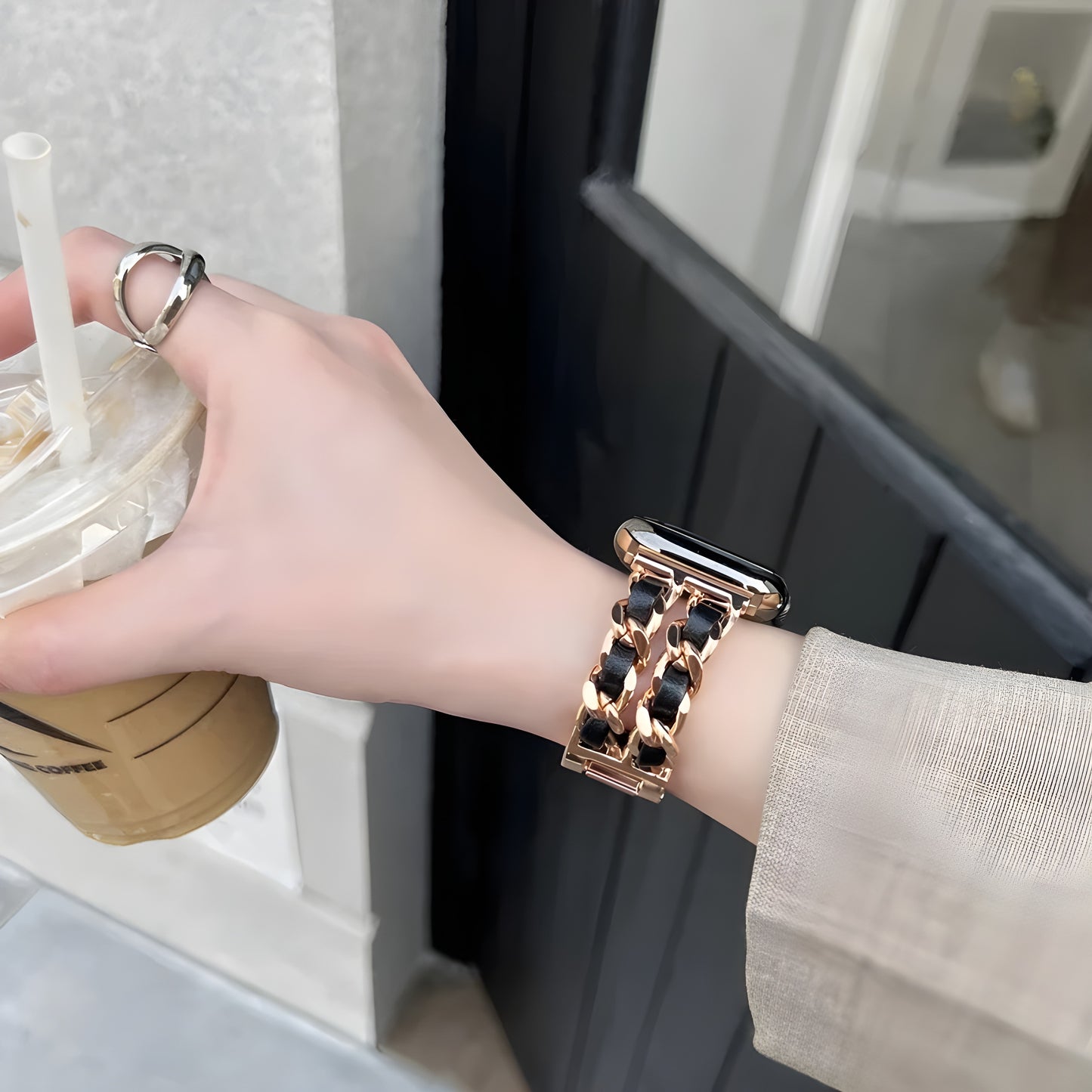 Luxury Metal & Leather Chain Band for Apple Watch