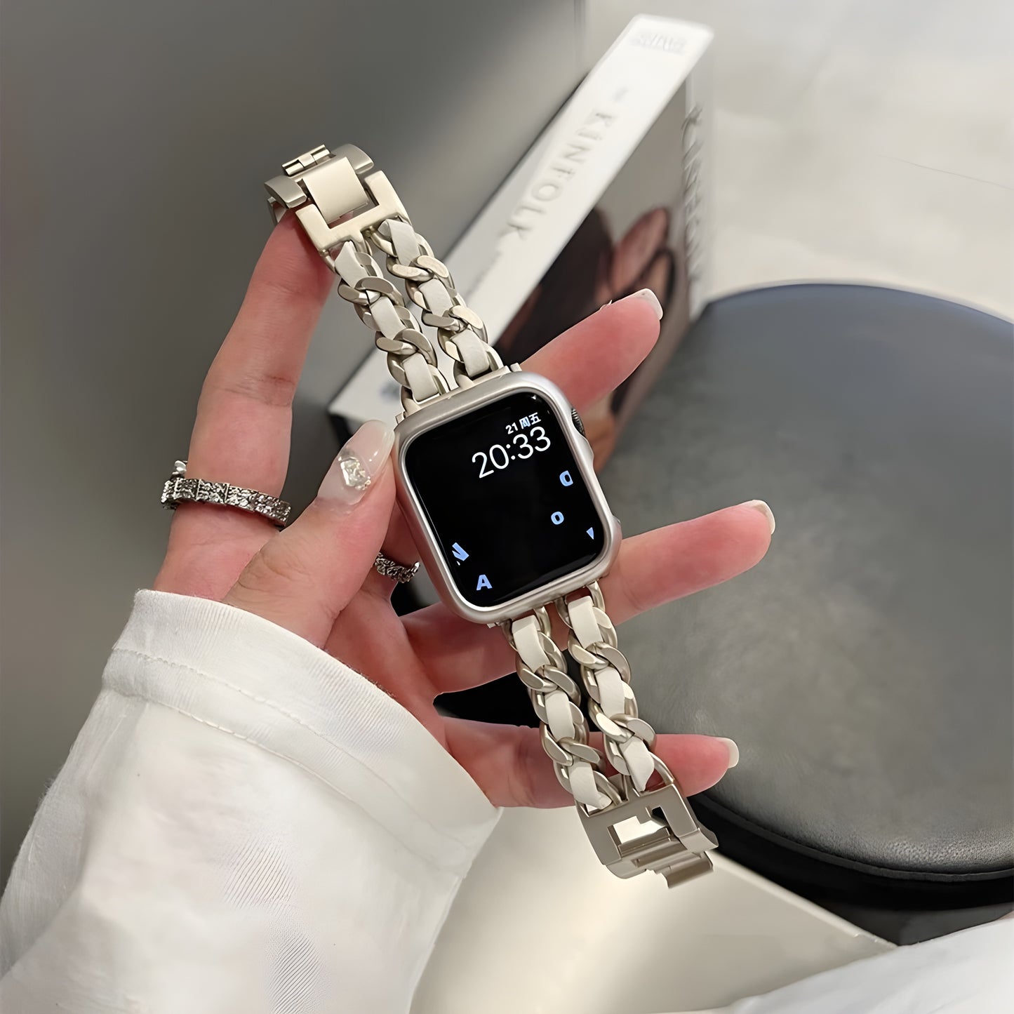 Luxury Metal & Leather Chain Band for Apple Watch