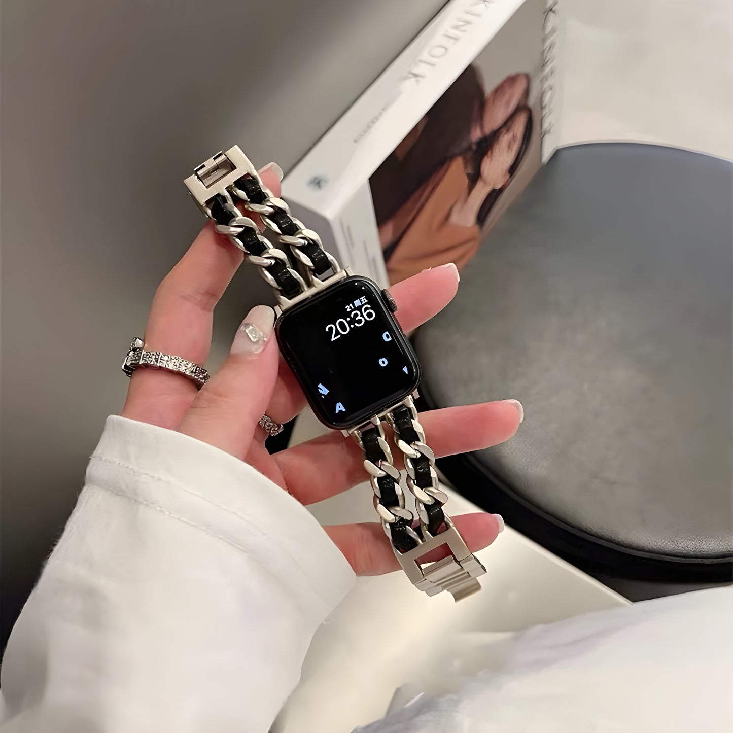 Luxury Metal & Leather Chain Band for Apple Watch