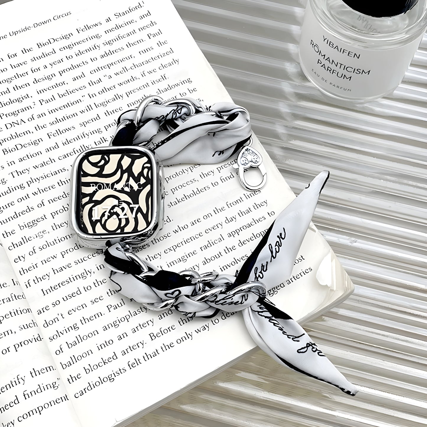 Luxury Metal & Silk Scarf Band for Apple Watch