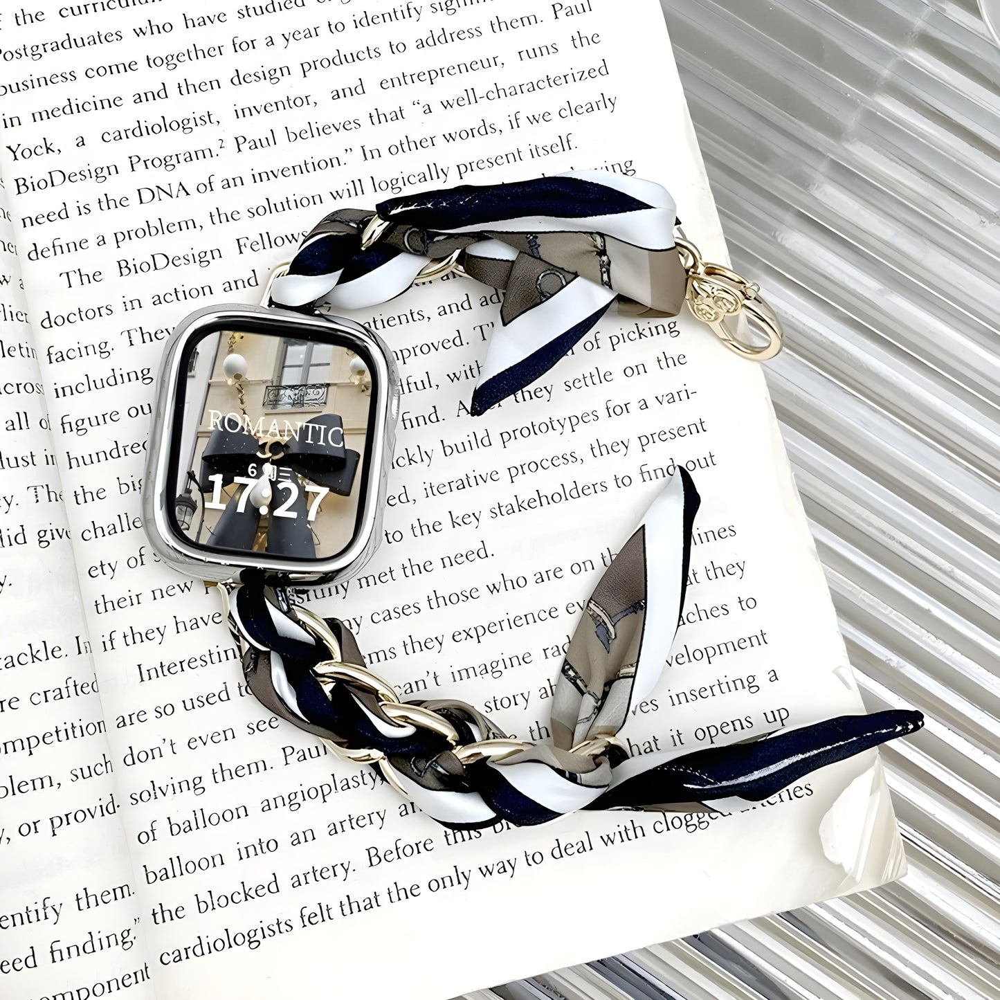 Luxury Metal & Silk Scarf Band for Apple Watch