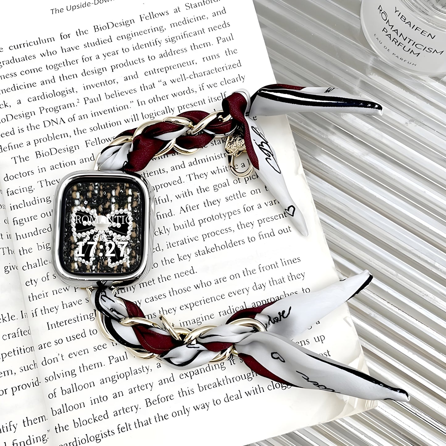 Luxury Metal & Silk Scarf Band for Apple Watch