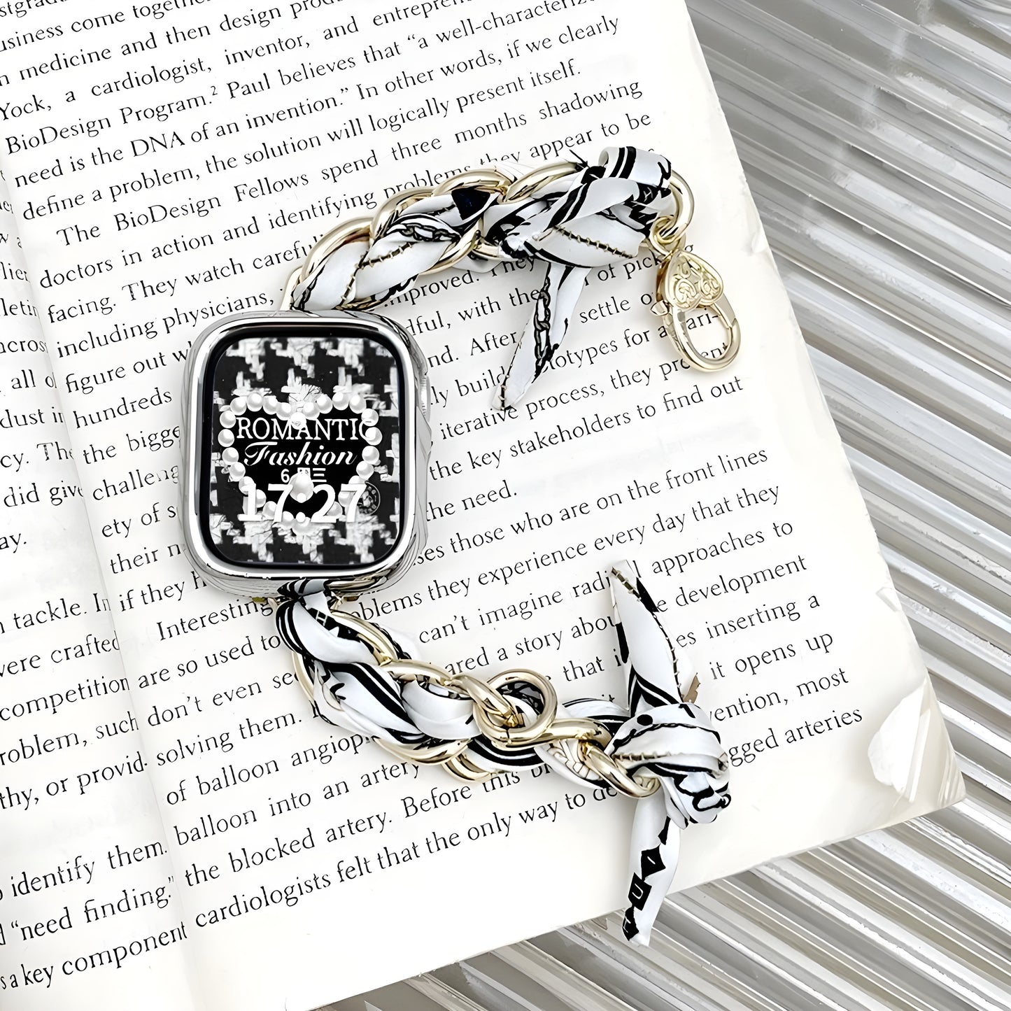Luxury Metal & Silk Scarf Band for Apple Watch
