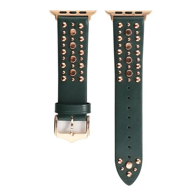 Rivet Leather Band for Apple Watch – Adjustable Cowhide Bracelet