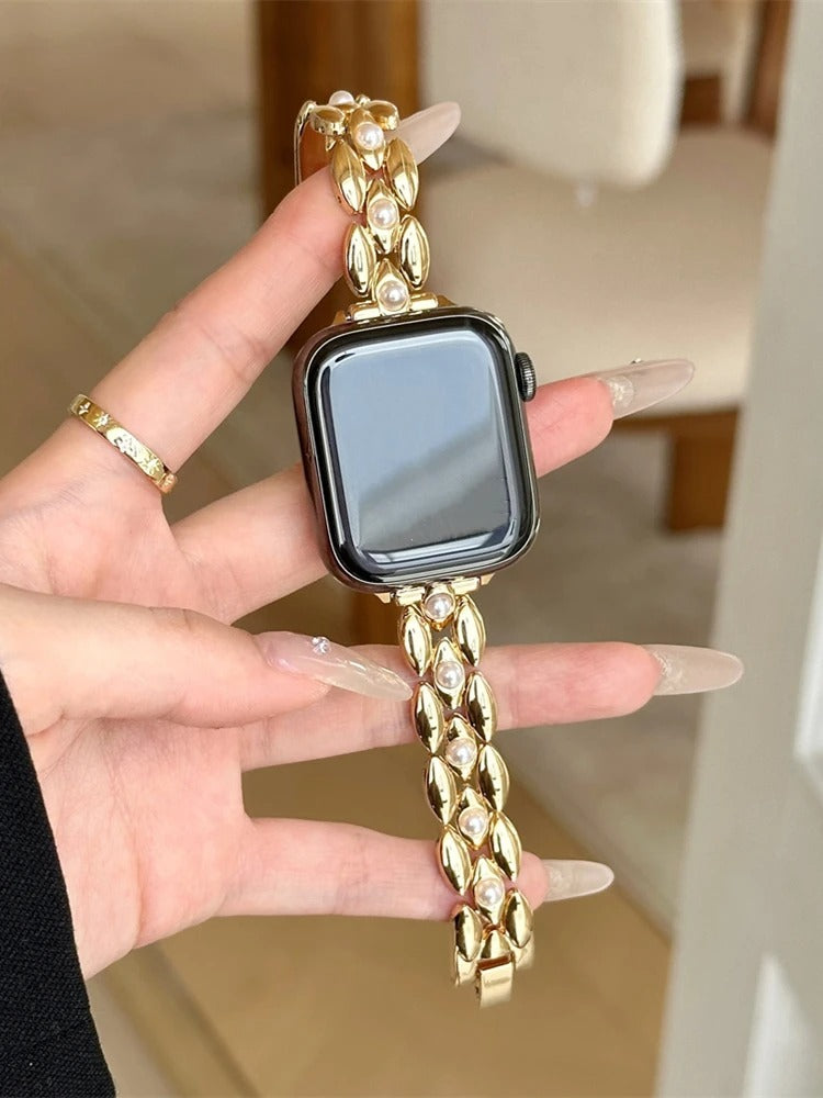 Luxury Inlaid Pearl Metal Strap for Apple Watch