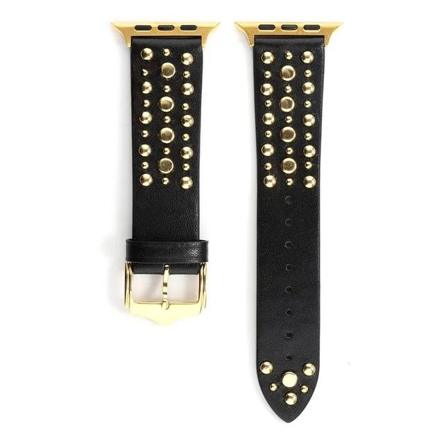 Rivet Leather Band for Apple Watch – Adjustable Cowhide Bracelet