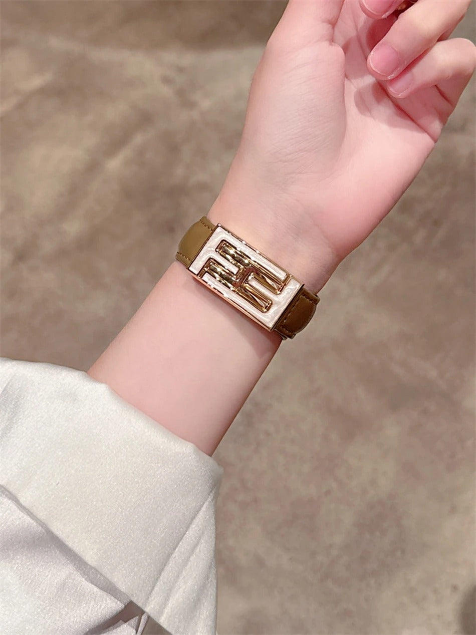 Leather Magnetic Strap for Apple Watch – Elegant Women Bracelet