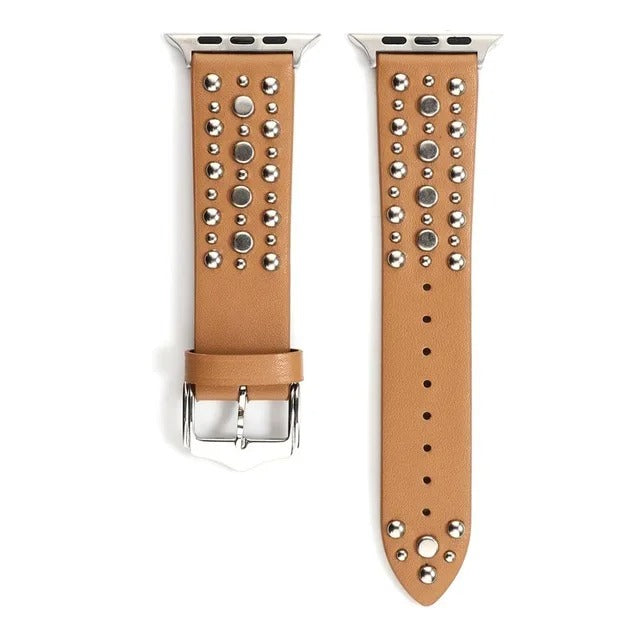 Rivet Leather Band for Apple Watch – Adjustable Cowhide Bracelet