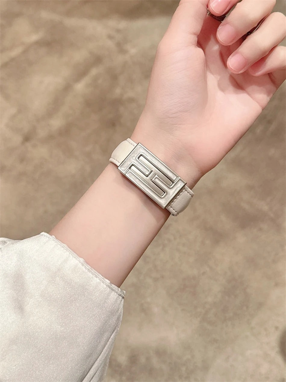 Leather Magnetic Strap for Apple Watch – Elegant Women Bracelet