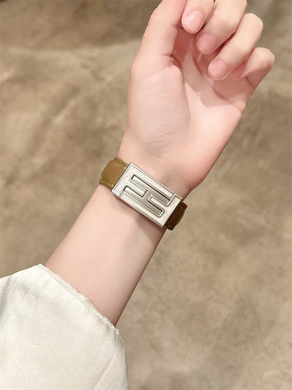 Leather Magnetic Strap for Apple Watch – Elegant Women Bracelet
