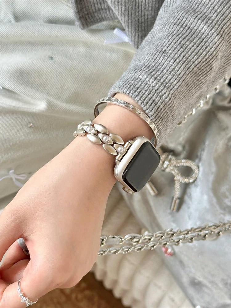 Luxury Inlaid Pearl Metal Strap for Apple Watch