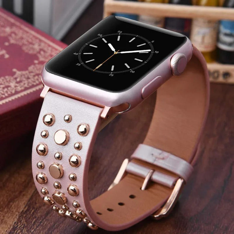 Rivet Leather Band for Apple Watch – Adjustable Cowhide Bracelet