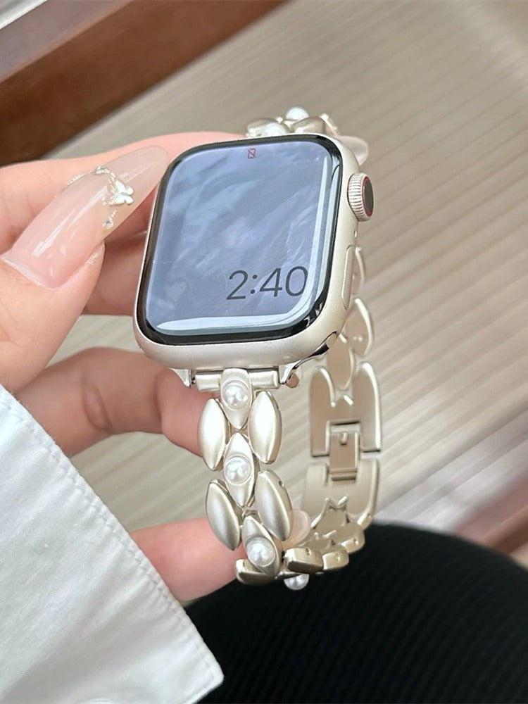 Luxury Inlaid Pearl Metal Strap for Apple Watch