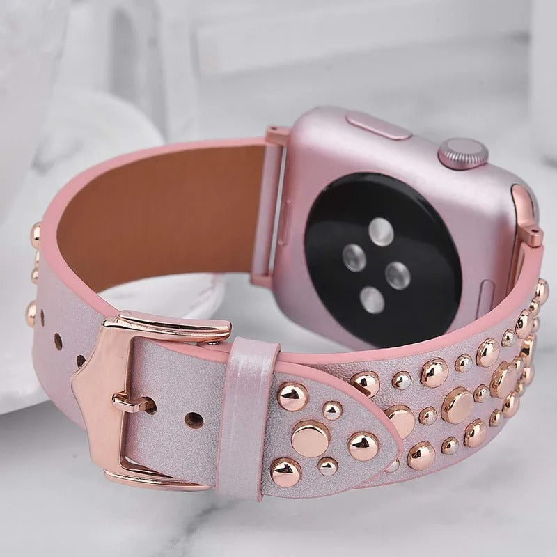 Rivet Leather Band for Apple Watch – Adjustable Cowhide Bracelet