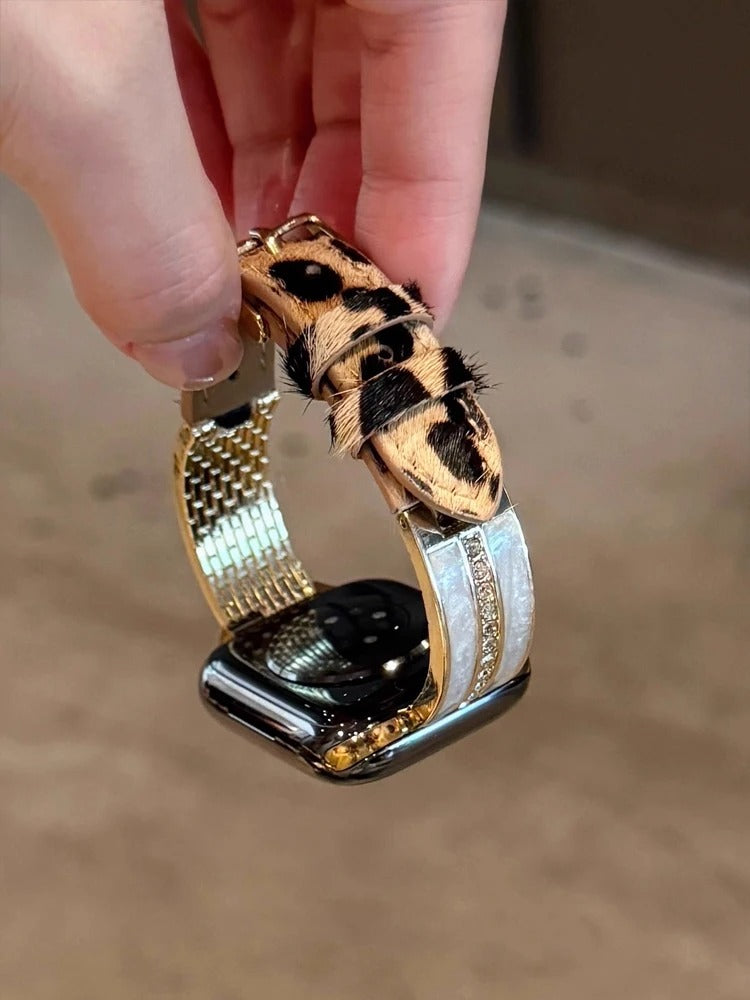 Luxury Leopard Leather Band for Apple Watch