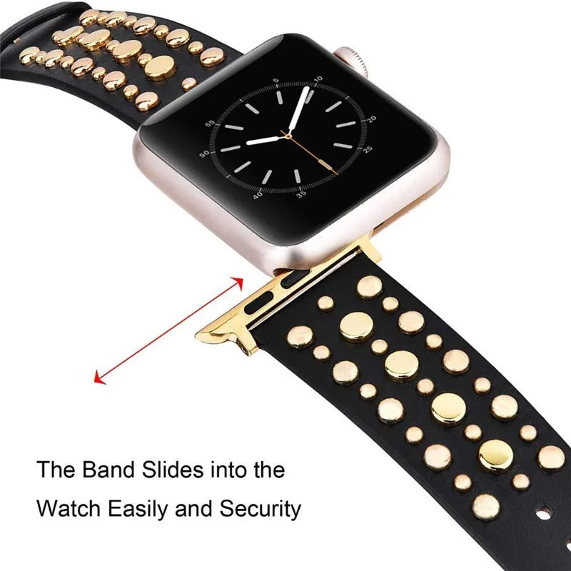 Rivet Leather Band for Apple Watch – Adjustable Cowhide Bracelet
