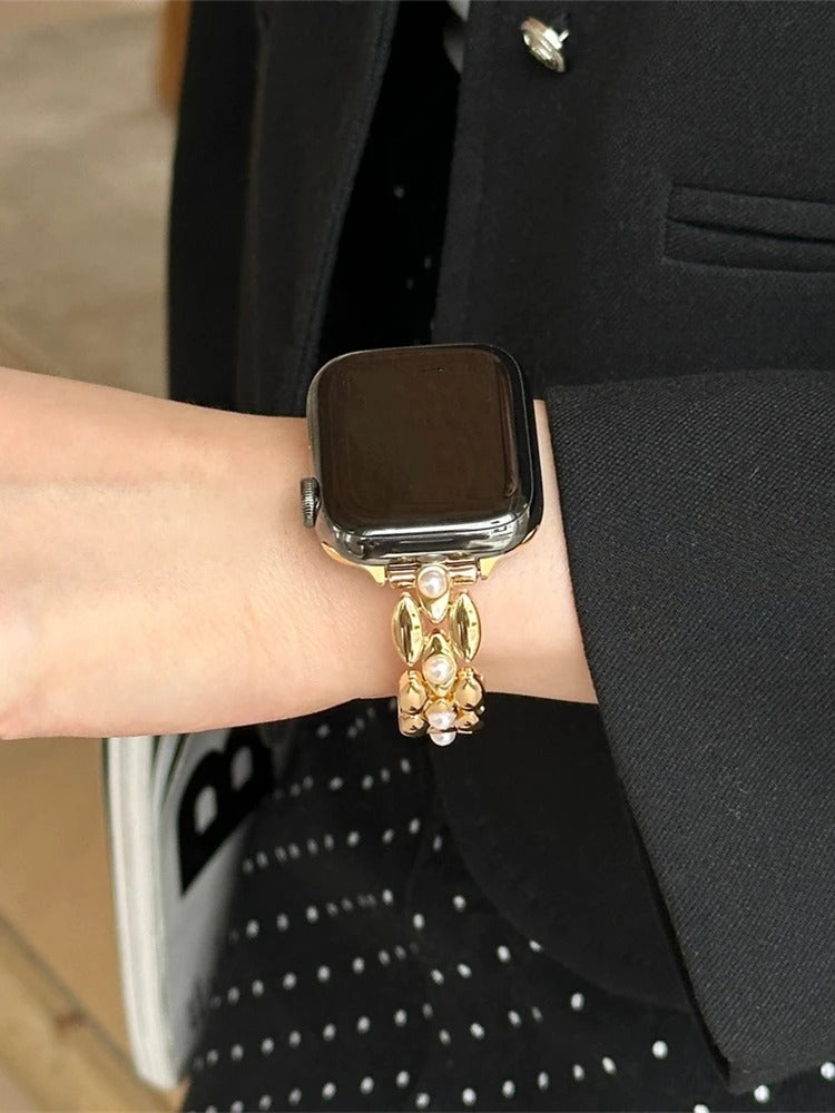 Luxury Inlaid Pearl Metal Strap for Apple Watch