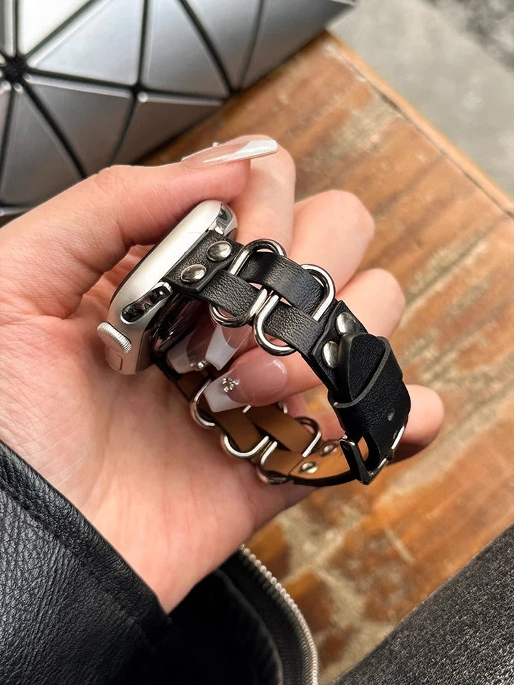 Retro Weave Leather & Stainless Steel Band for Apple Watch