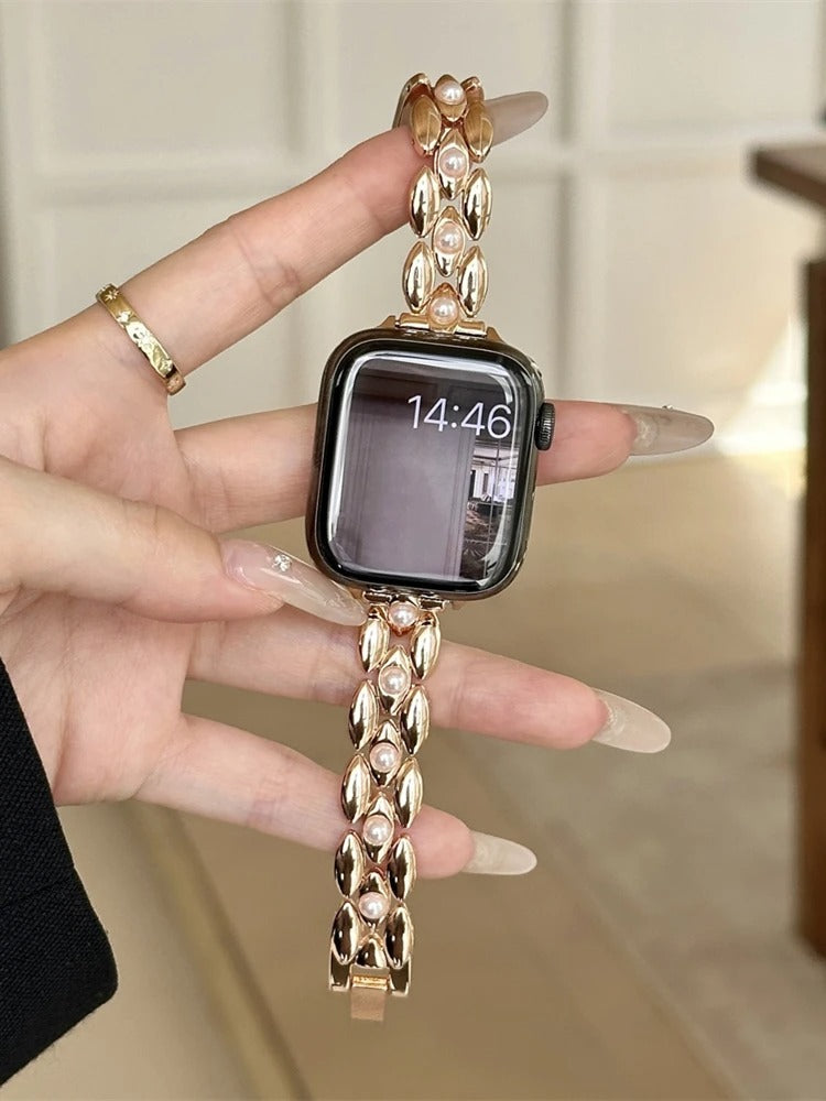Luxury Inlaid Pearl Metal Strap for Apple Watch