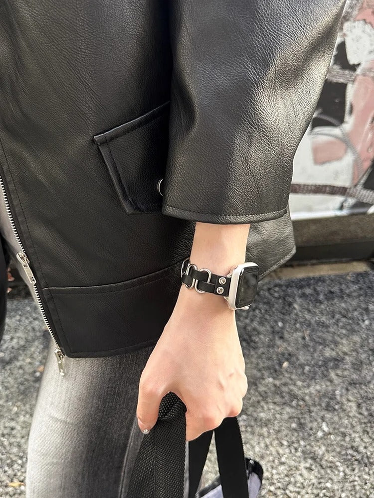 Retro Weave Leather & Stainless Steel Band for Apple Watch