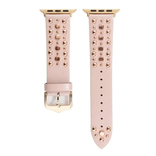 Rivet Leather Band for Apple Watch – Adjustable Cowhide Bracelet