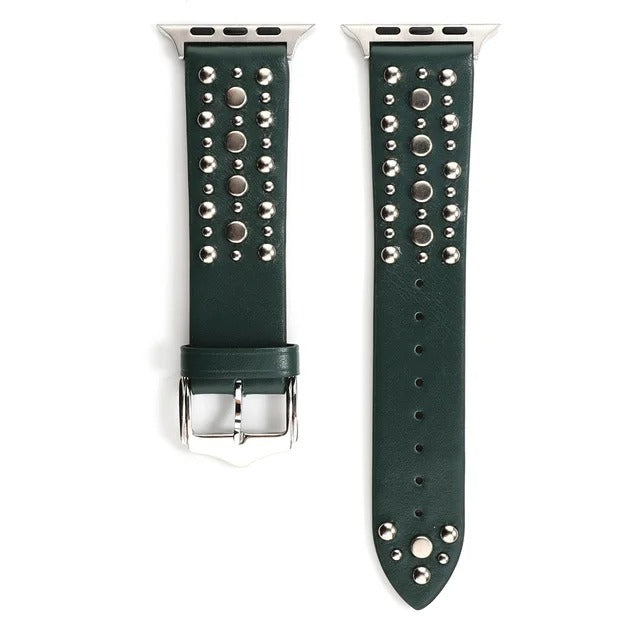 Rivet Leather Band for Apple Watch – Adjustable Cowhide Bracelet