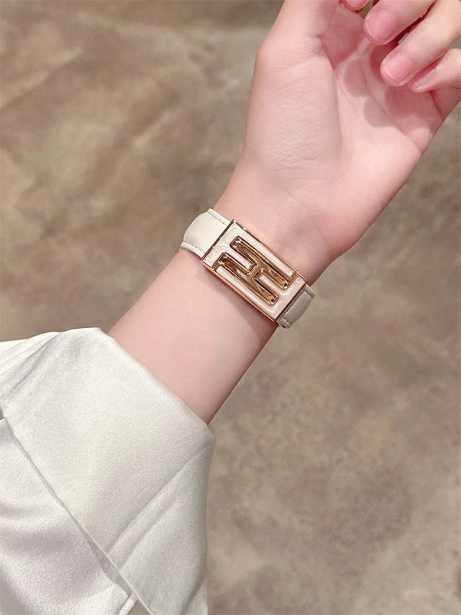Leather Magnetic Strap for Apple Watch – Elegant Women Bracelet